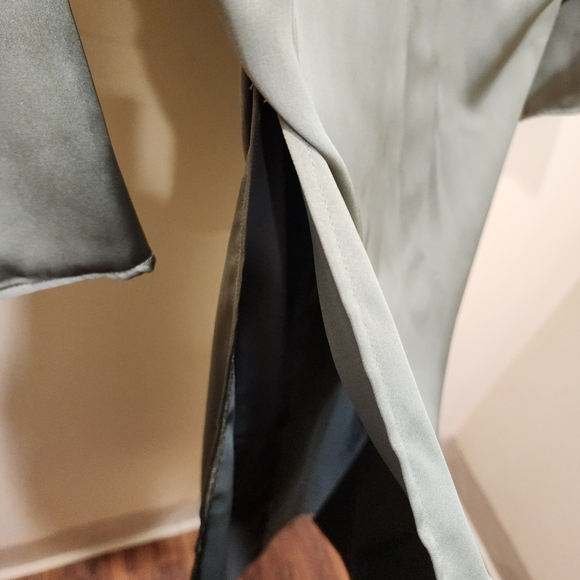 ZARA Olive Green Satin 3/4 Sleeve High Side Slits Midi Dress Top XS - Picture 11 of 13